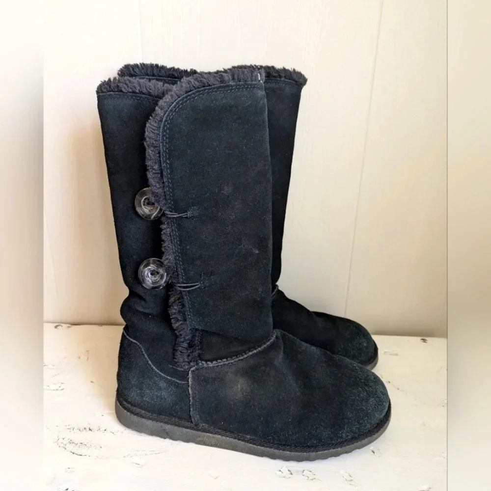 Suede Winter Boots‎ with Faux Fur Lining in Black size 9 Winter Cozy Warm